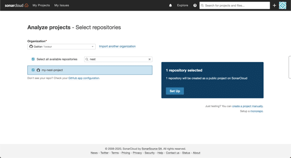 Choose analyze project sonarcloud