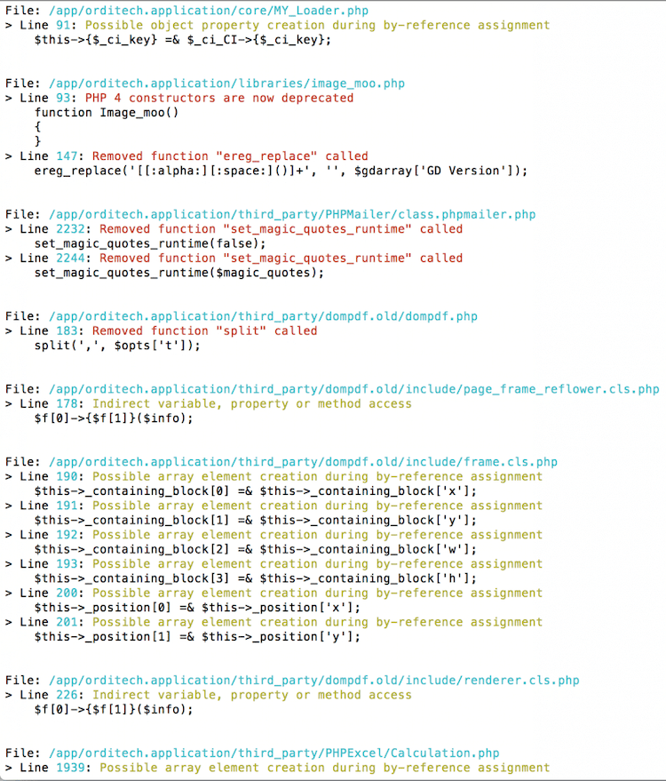 exemple d'erreurs php7cc