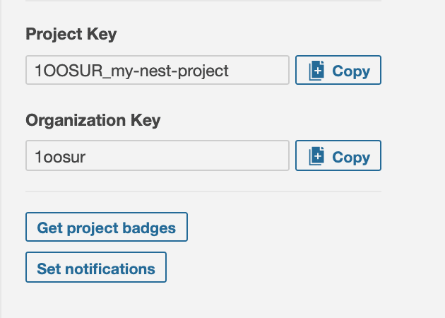Project key sonarcloud