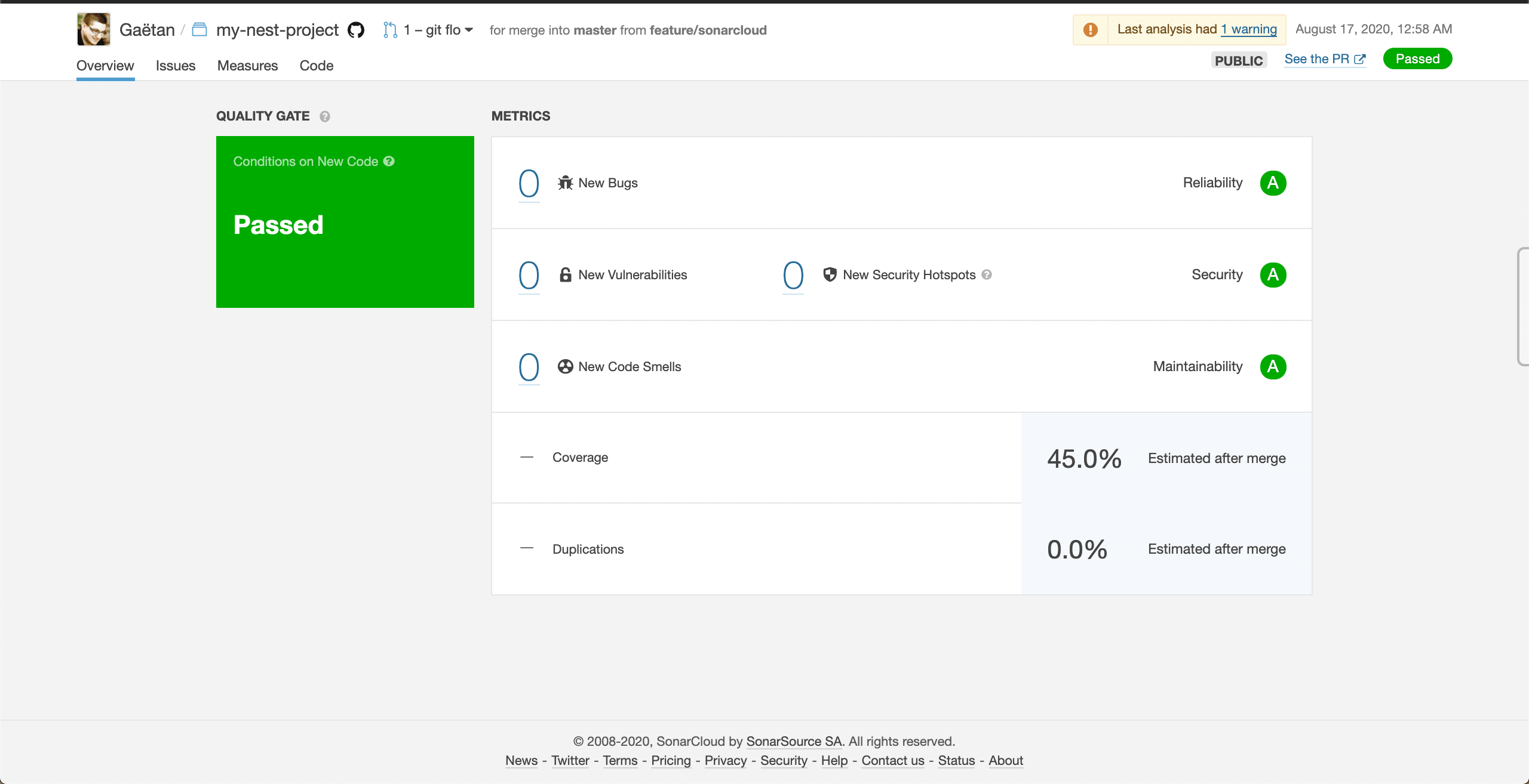 Résultats sonarcloud