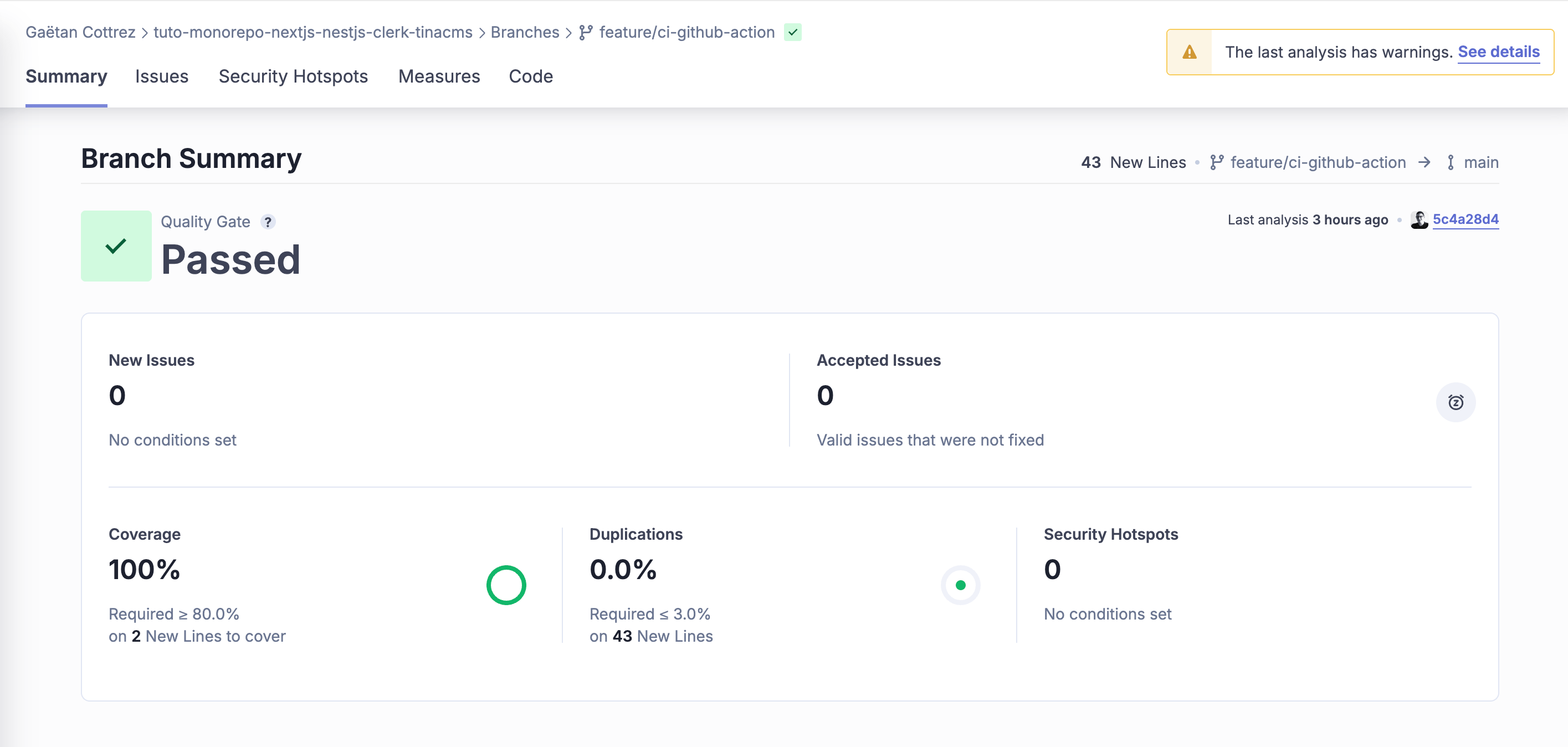 interface sonarcloud résultat analyse