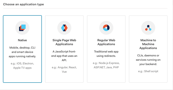 Type d'application dans Auth0